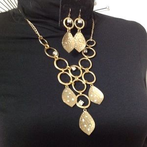Necklace/earring Set, Goldtone and Rhinestone